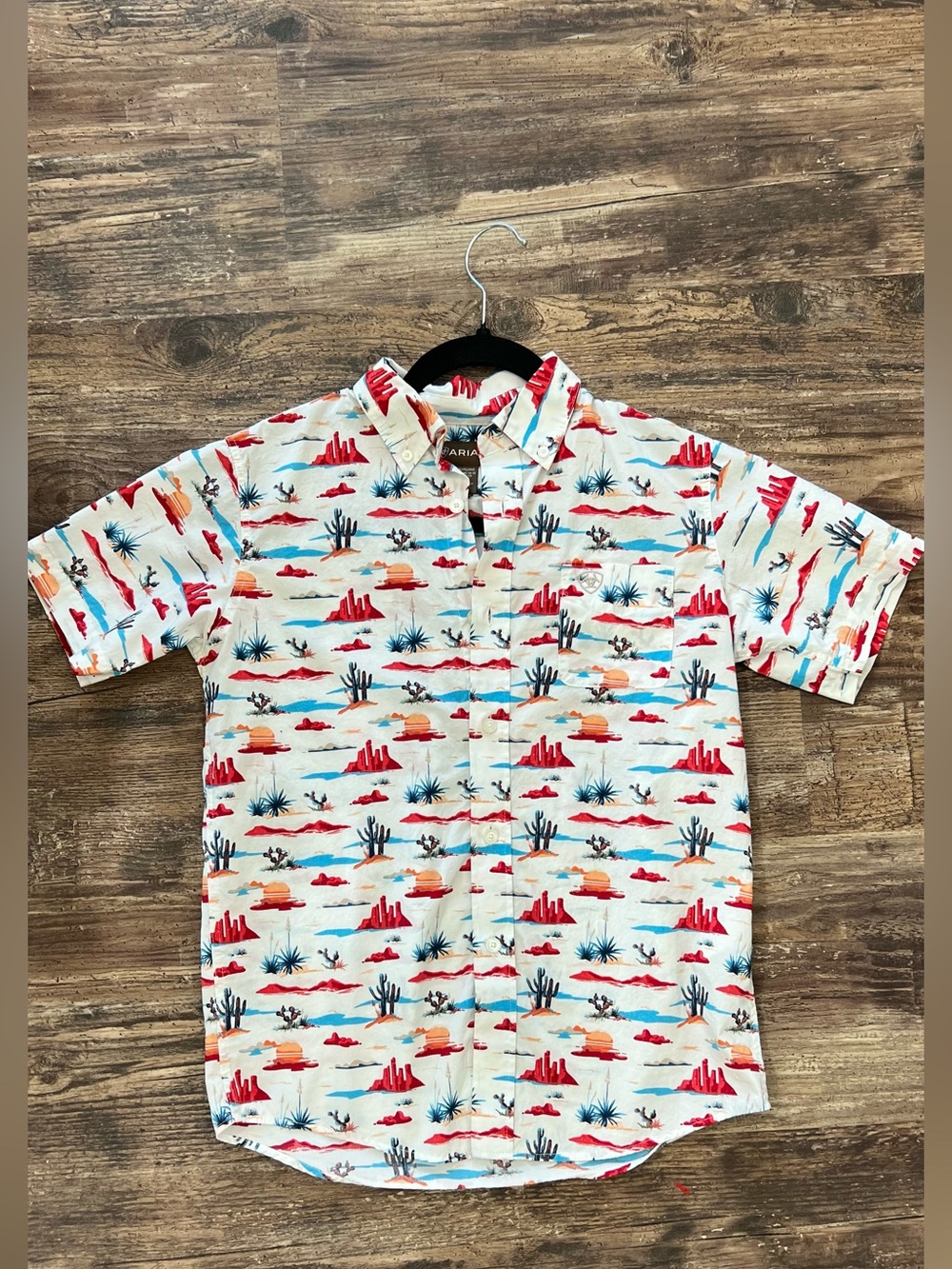 ARIAT BOYS' DESERT PRINT SHORT SLEEVE BUTTON-DOWN WESTERN SHIRT